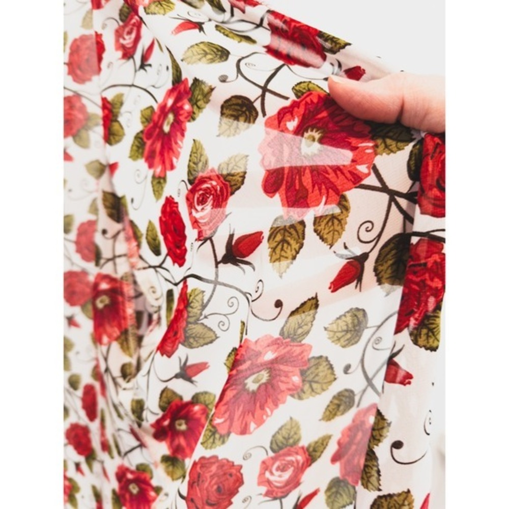 LuLaRoe Kimono Coverup Womens Medium White Red Rose Floral Lace Trim Chiffon - Picture 7 of 8